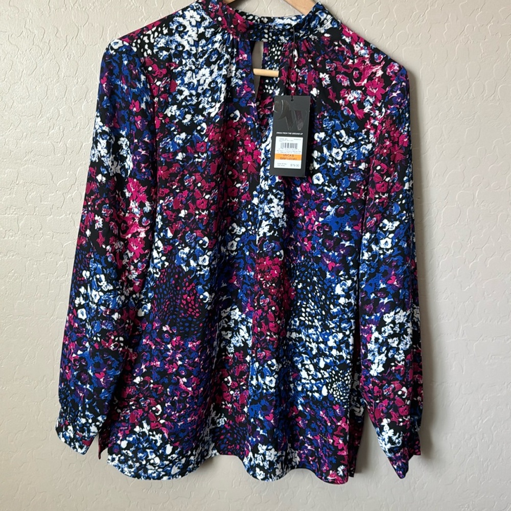 Nine West Berry Print Floral Blouse Top Size S